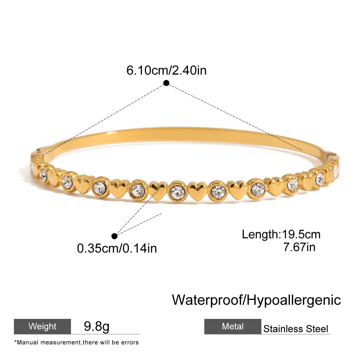 5 Styles Stainless Steel Heart Zircon Bracelets Cute and Girly