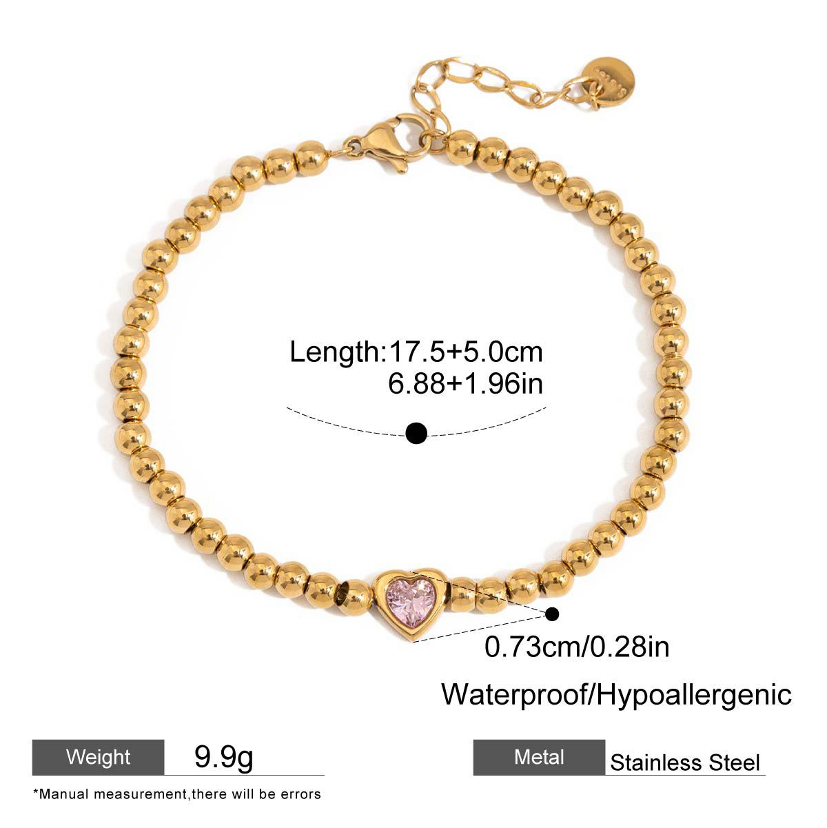 5 Styles Stainless Steel Heart Zircon Bracelets Cute and Girly