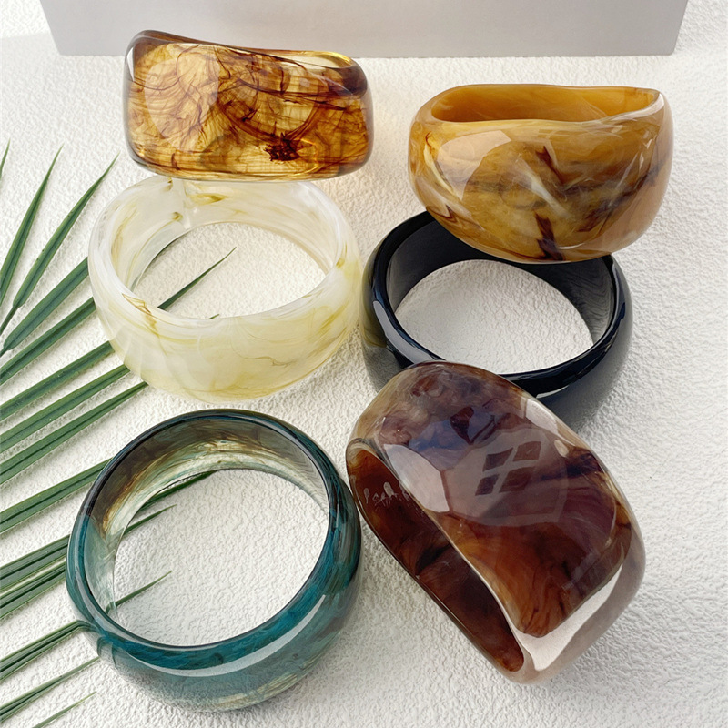 Resin Oval Wide Geometric Gradient Bracelet, Available in 7 Colors