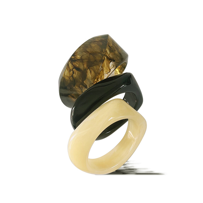 Oversized Irregular Layered Resin Bracelet Set with Water Ripple Gradient