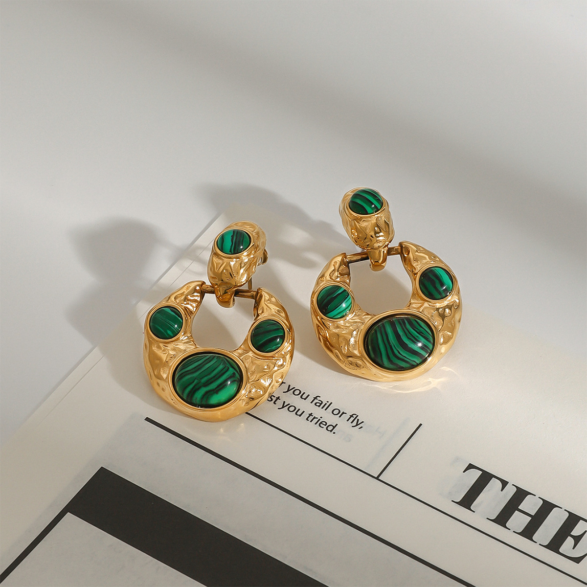 Malachite Stainless Steel Stud Earrings Luxury Elegant for Parties