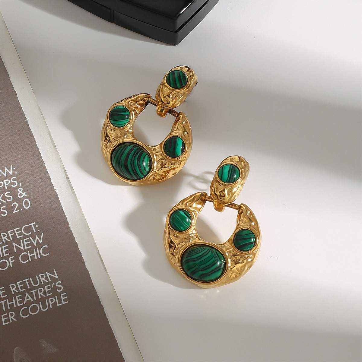 Malachite Stainless Steel Stud Earrings Luxury Elegant for Parties