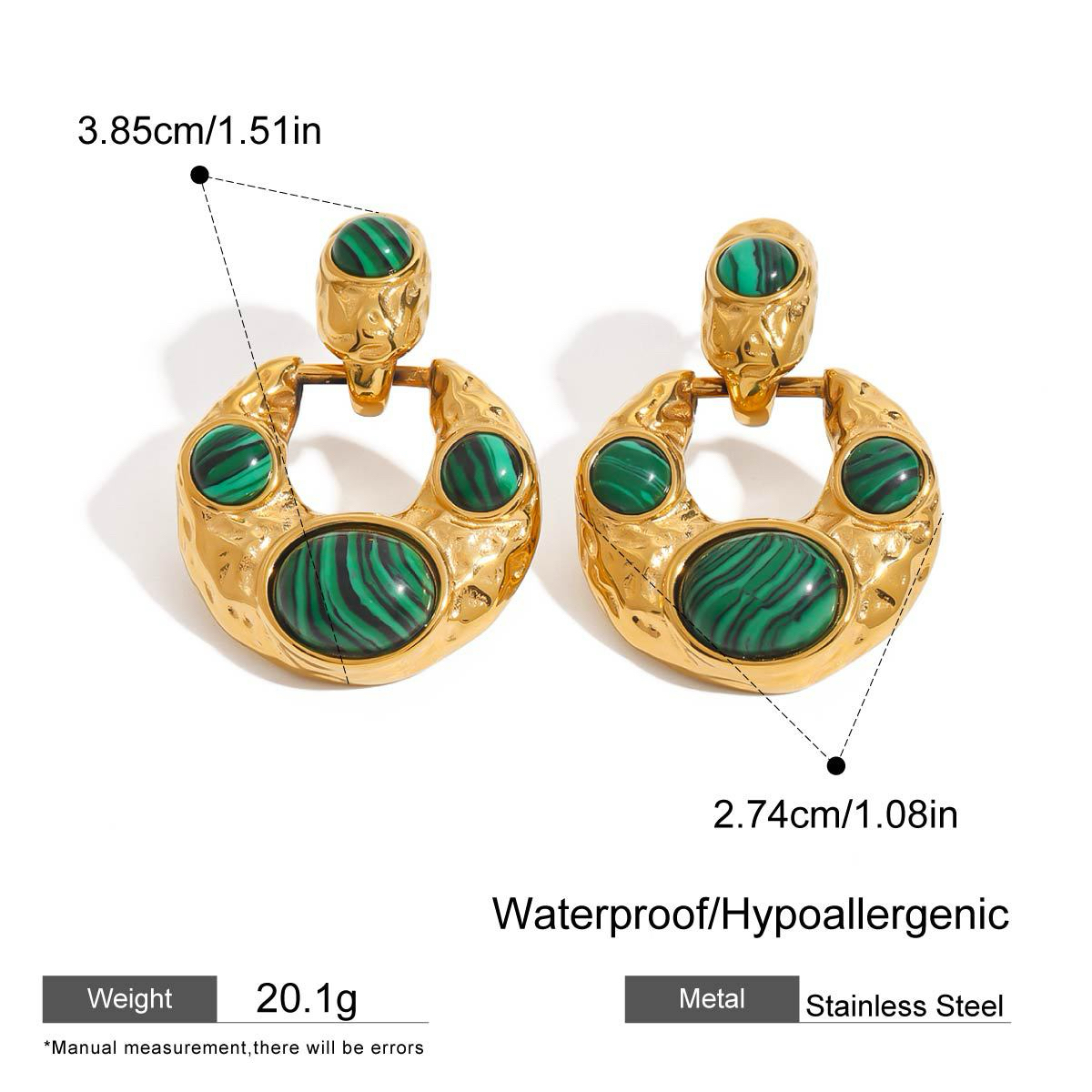 Malachite Stainless Steel Stud Earrings Luxury Elegant for Parties