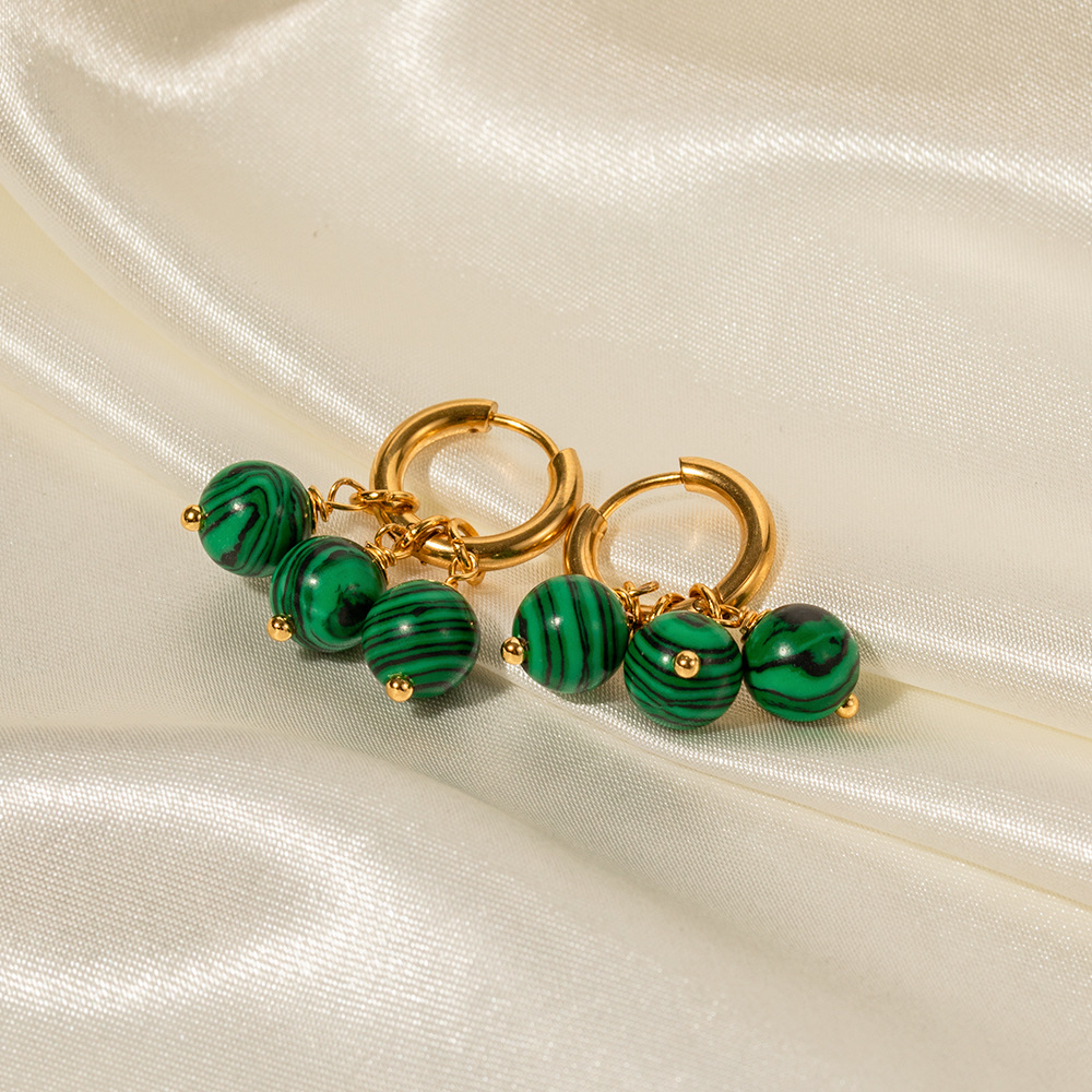Three Green Malachite Tassel Pendant Earrings