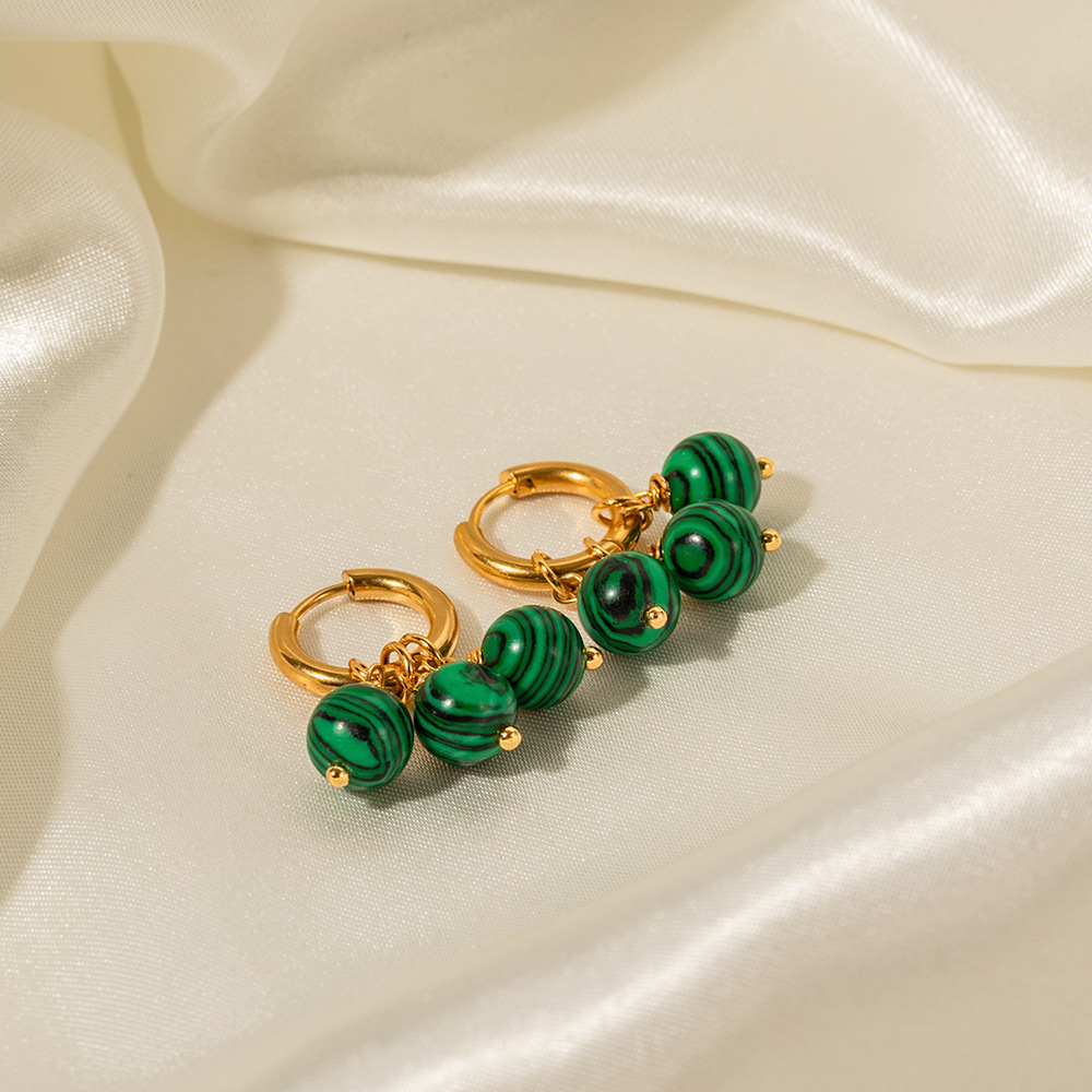 Three Green Malachite Tassel Pendant Earrings