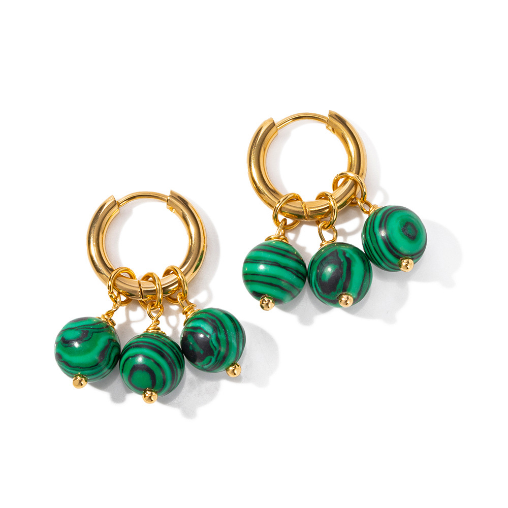 Three Green Malachite Tassel Pendant Earrings