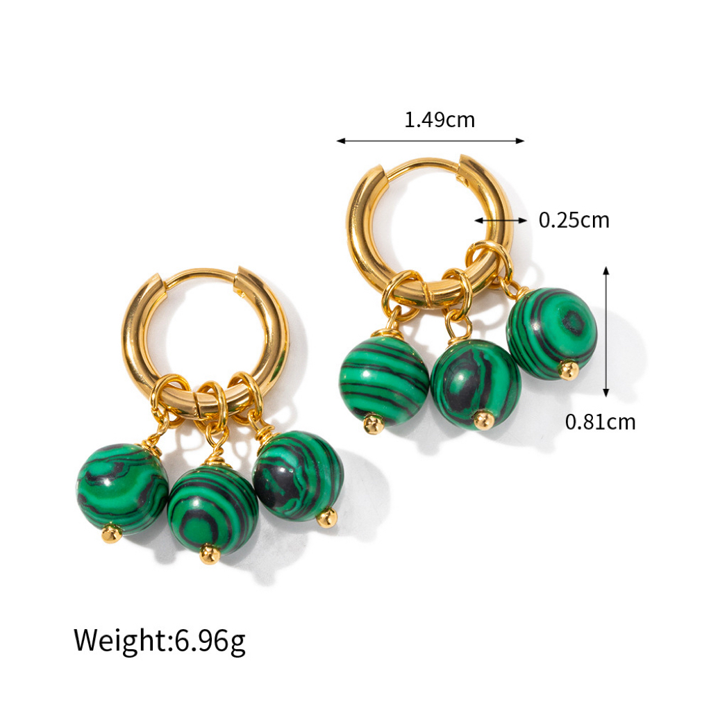 Three Green Malachite Tassel Pendant Earrings