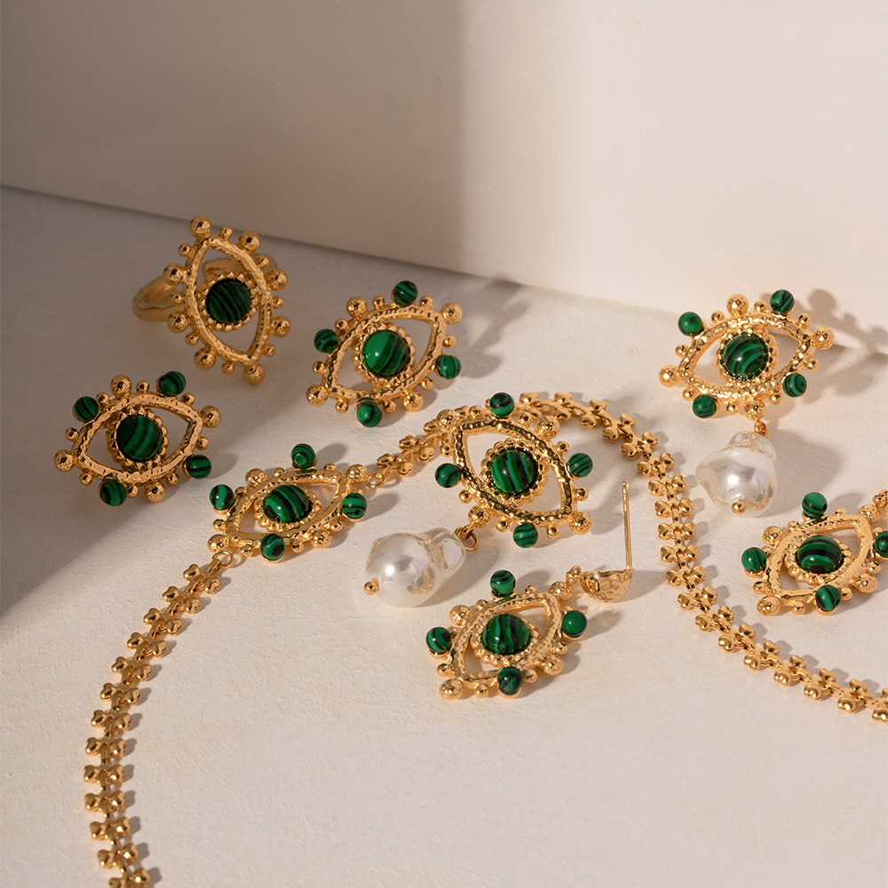 Vintage Luxury Malachite Devil Eye Earrings Two Styles Available
