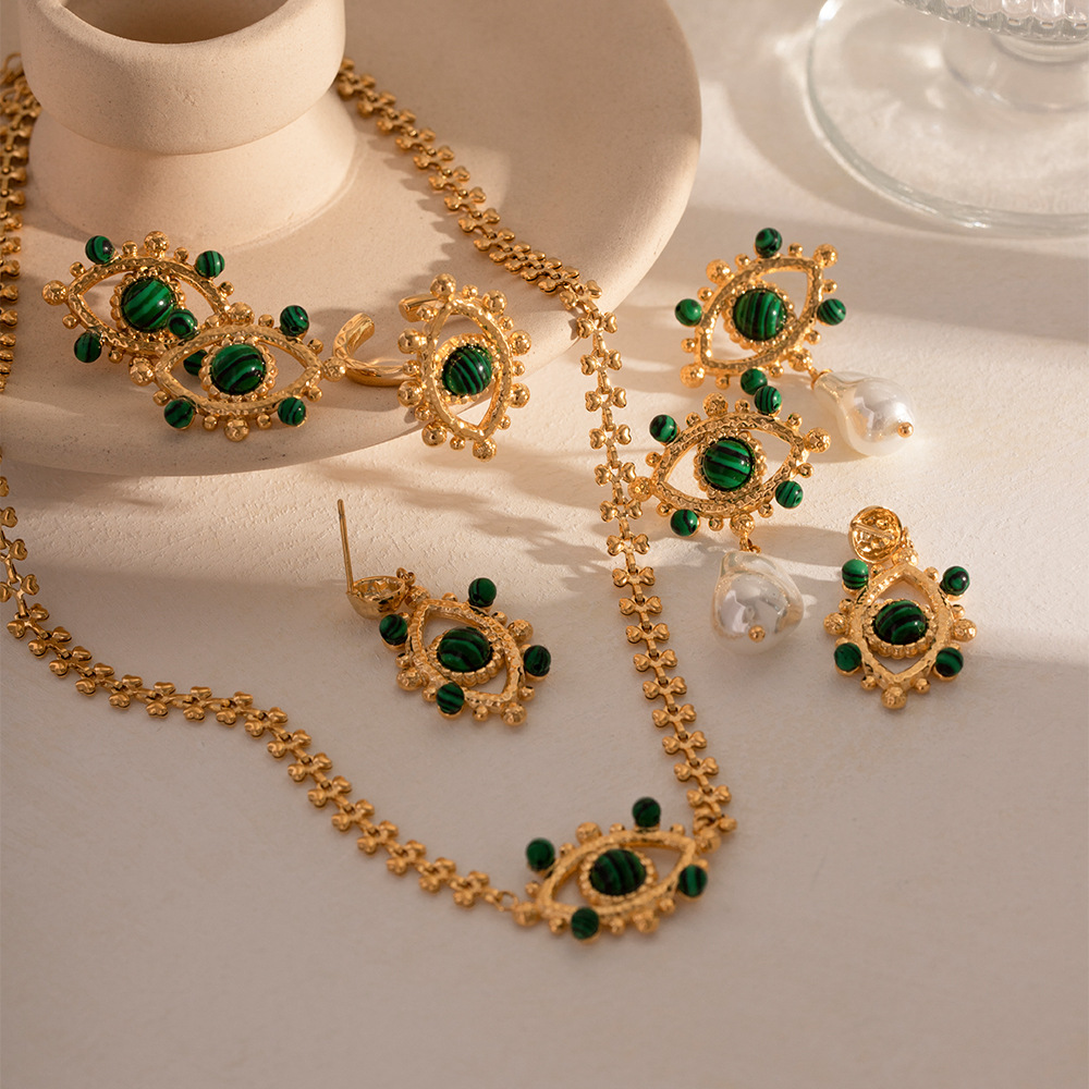 Vintage Luxury Malachite Devil Eye Earrings Two Styles Available