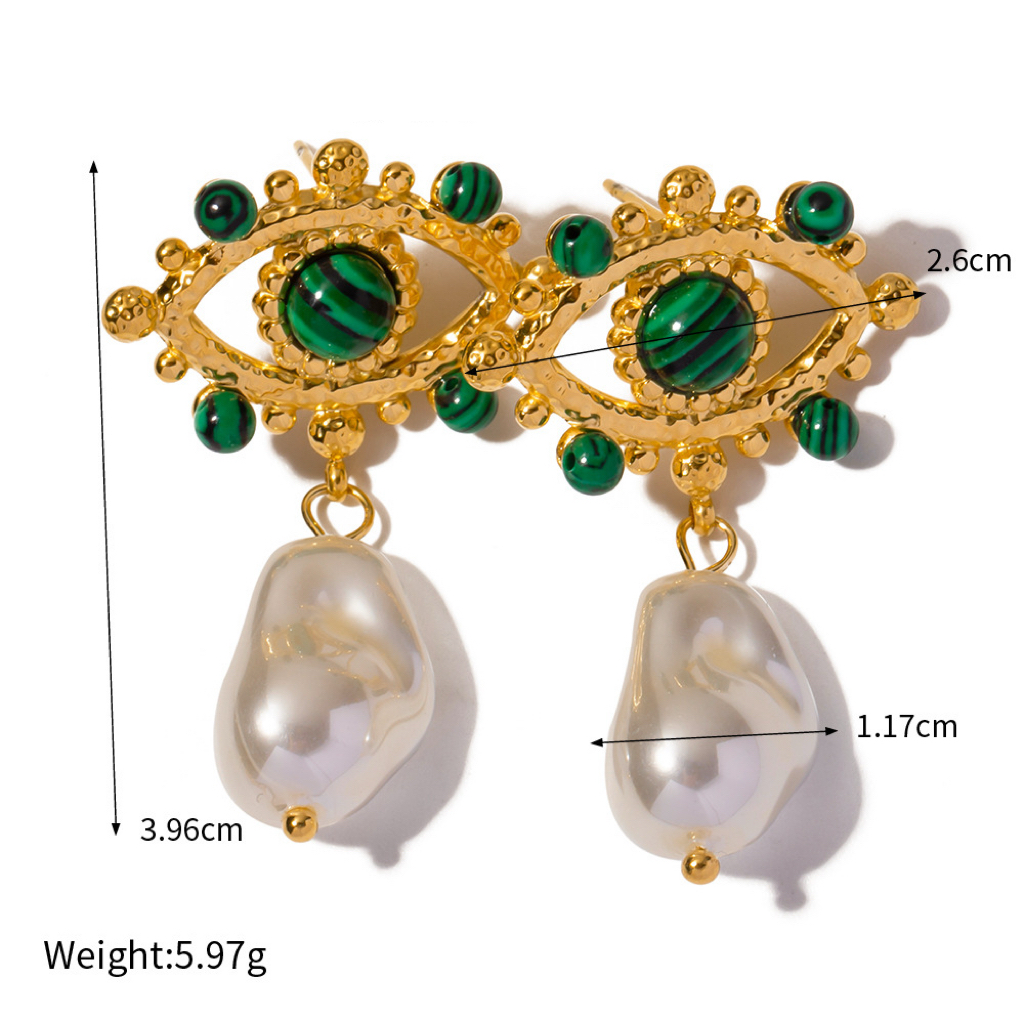 Vintage Luxury Malachite Devil Eye Earrings Two Styles Available