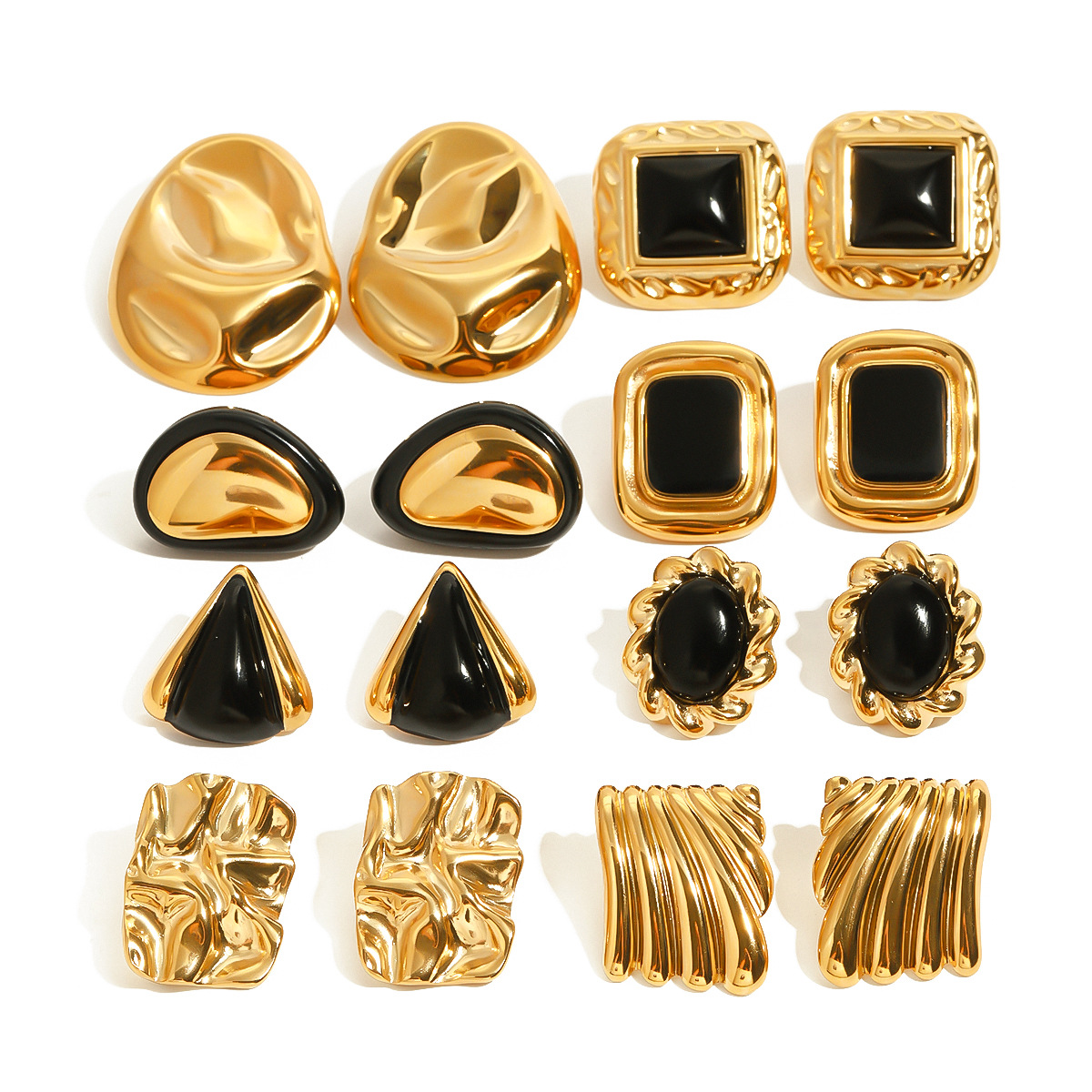 Vintage Style Stainless Steel Stud Earrings Black Gold Elegant Design Multiple Options