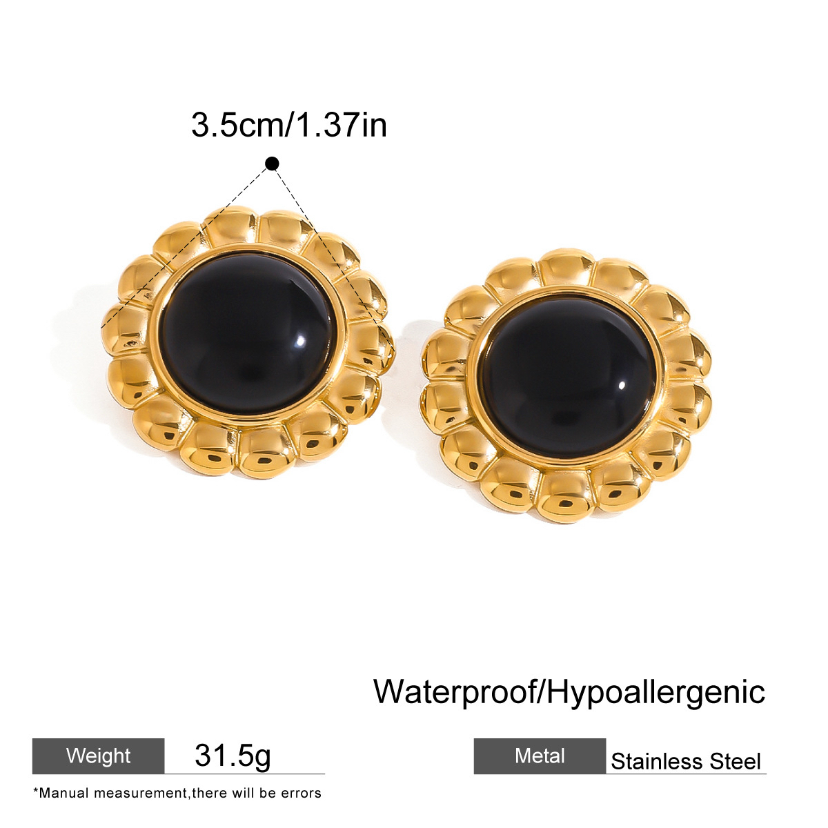 Vintage Style Stainless Steel Stud Earrings Black Gold Elegant Design Multiple Options