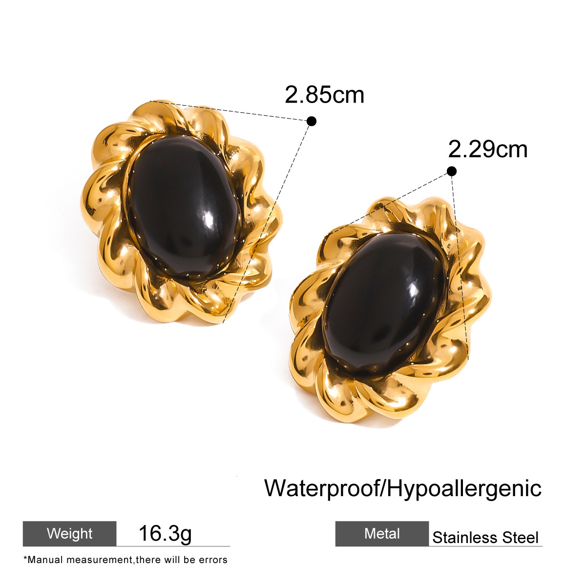 Vintage Style Stainless Steel Stud Earrings Black Gold Elegant Design Multiple Options