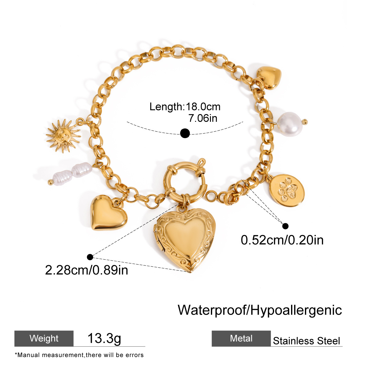 Luxury Heart Bracelet Fade-Resistant Multiple Charms Photo Insert Four Styles Available