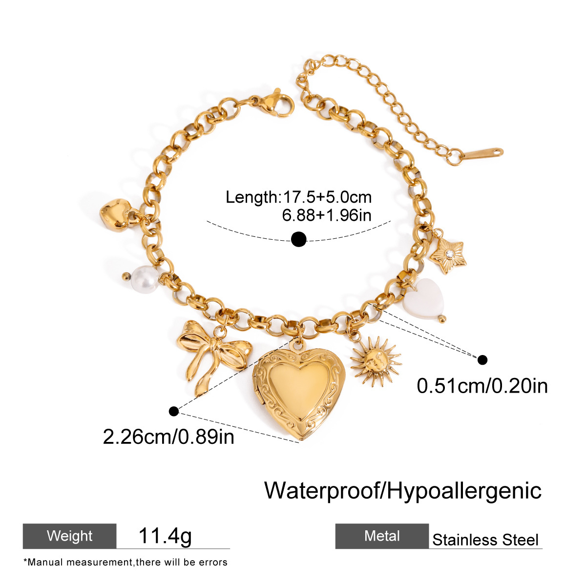 Luxury Heart Bracelet Fade-Resistant Multiple Charms Photo Insert Four Styles Available