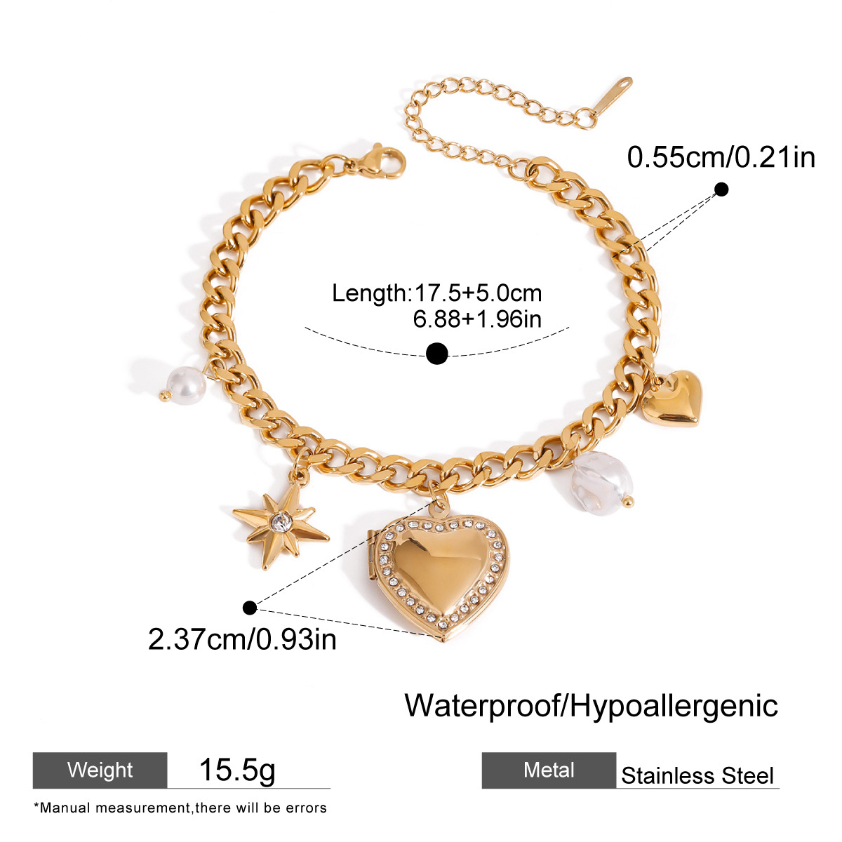 Luxury Heart Bracelet Fade-Resistant Multiple Charms Photo Insert Four Styles Available