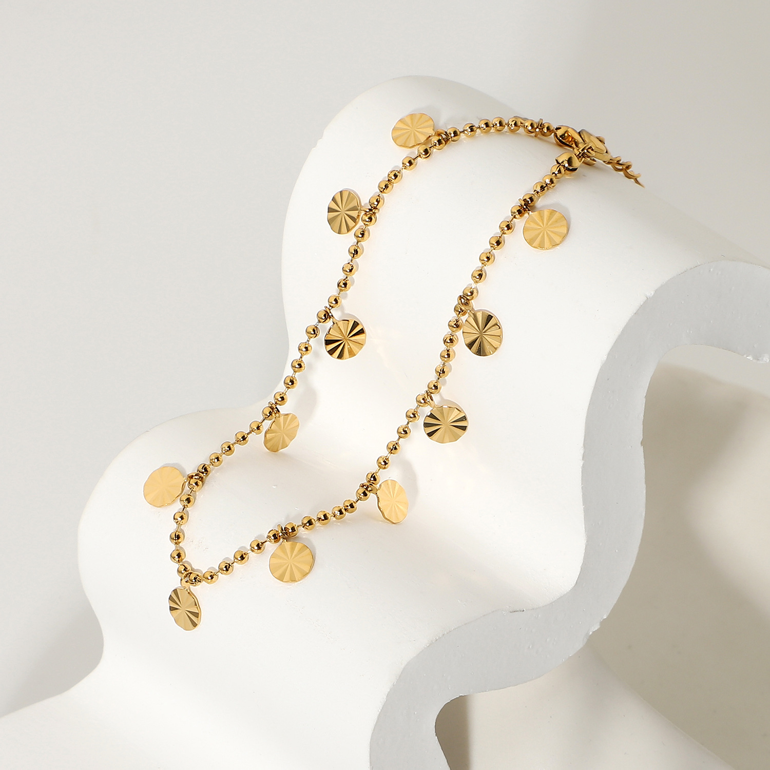 18K Gold Plated 316L Stainless Steel Anklet with Bead and Petal Pendant