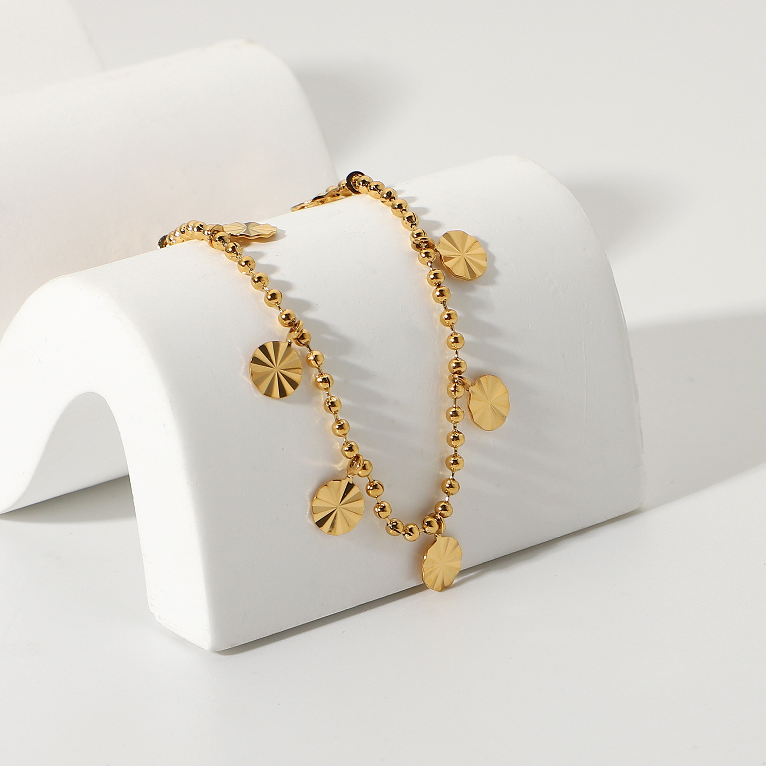 18K Gold Plated 316L Stainless Steel Anklet with Bead and Petal Pendant