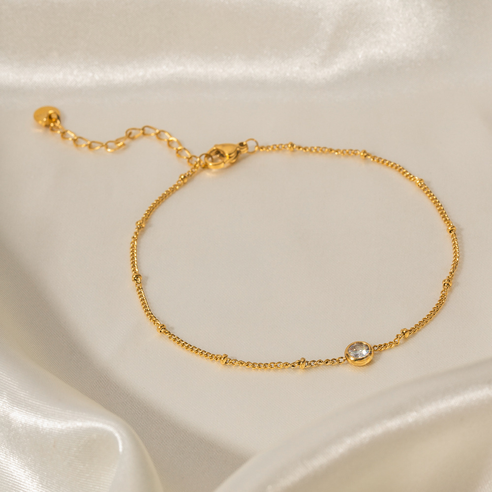 Vintage Stainless Steel Anklet with White Cubic Zirconia