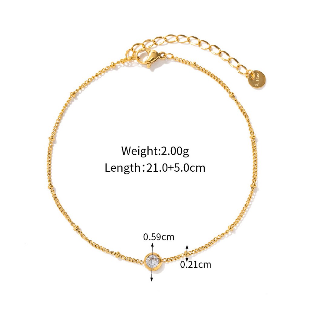 Vintage Stainless Steel Anklet with White Cubic Zirconia