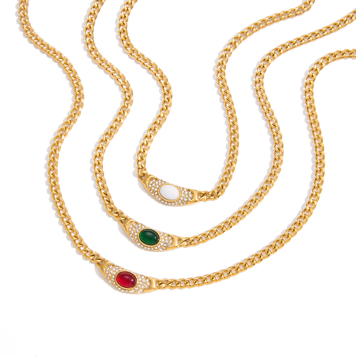 High End Stainless Steel Necklace with Crystal and Natural Stone Pendant
