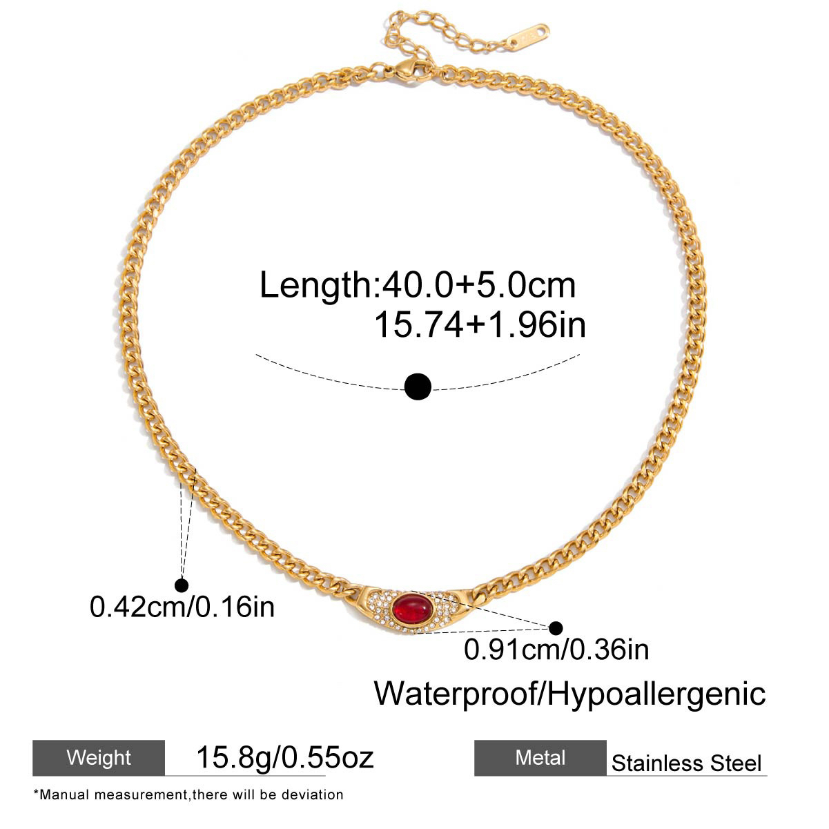 High End Stainless Steel Necklace with Crystal and Natural Stone Pendant