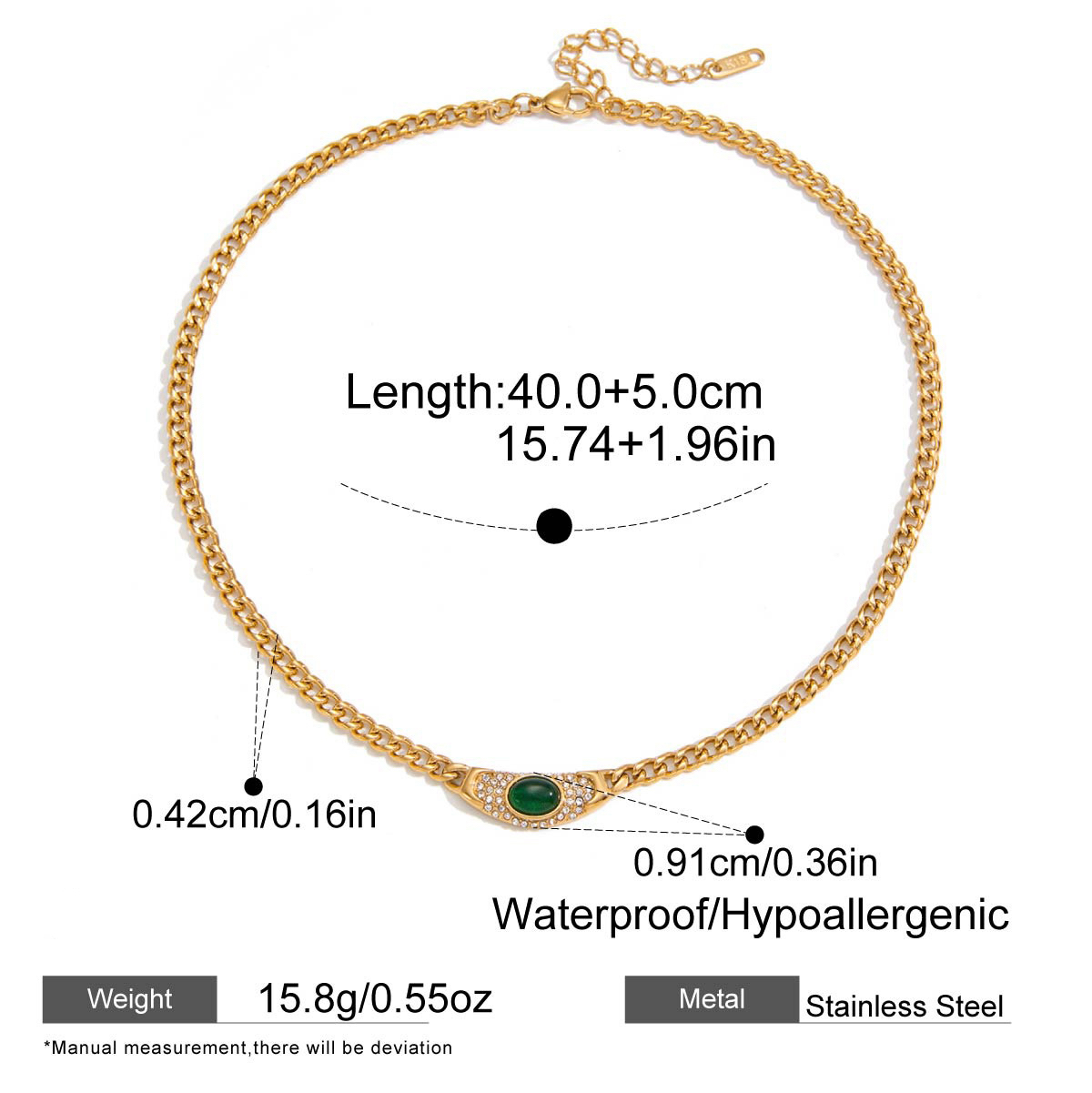 High End Stainless Steel Necklace with Crystal and Natural Stone Pendant
