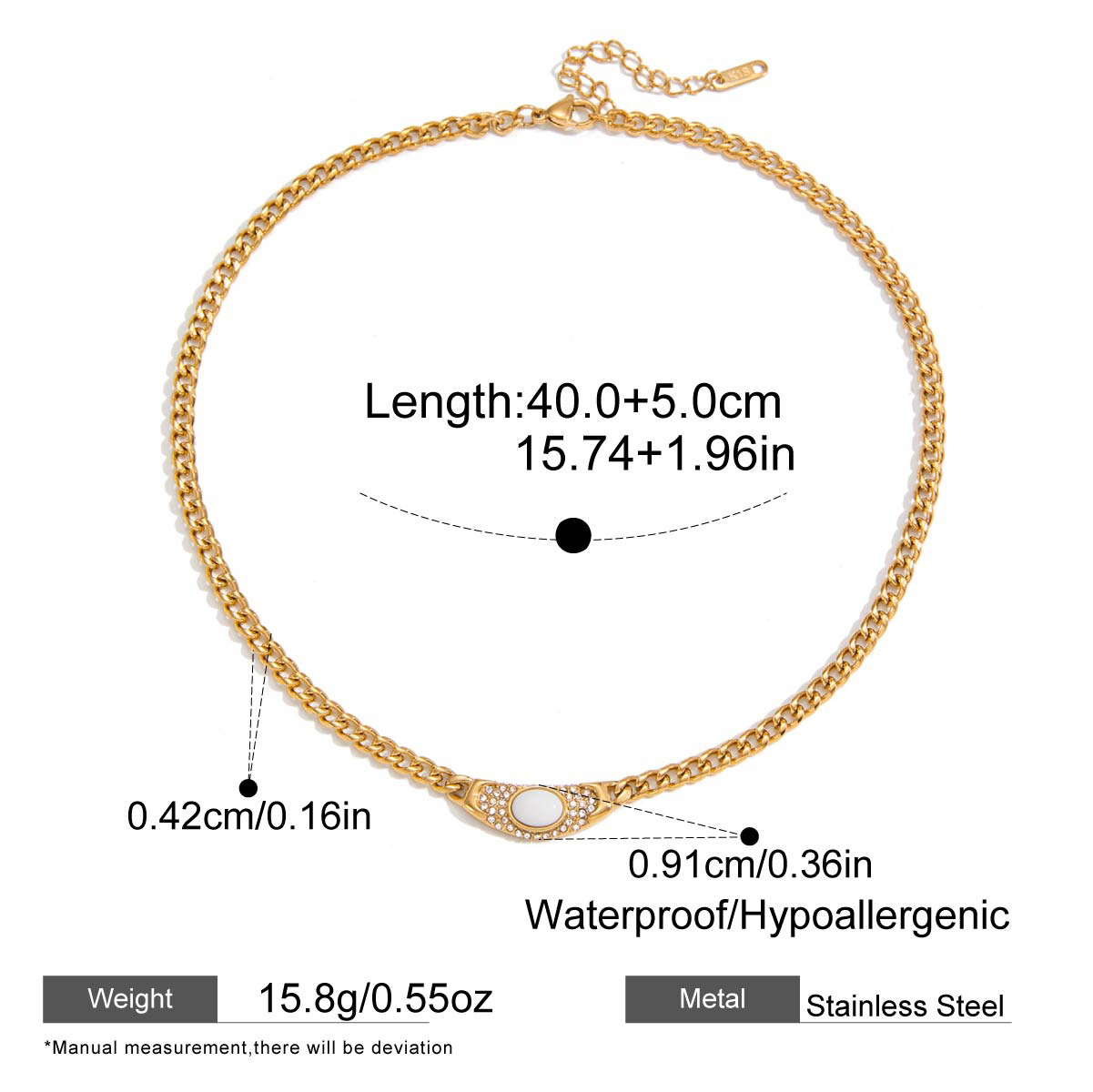 High End Stainless Steel Necklace with Crystal and Natural Stone Pendant
