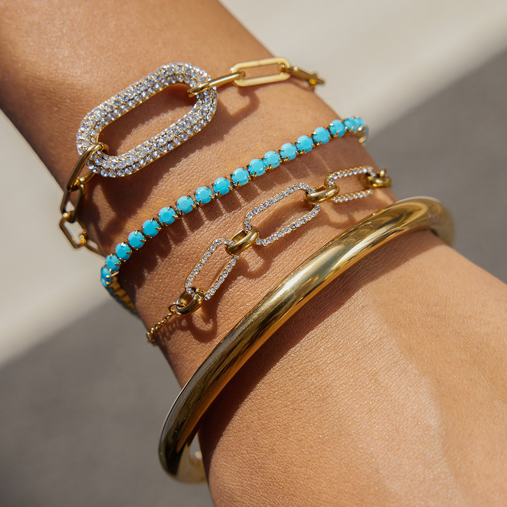 Three Titanium Steel Bracelets with White Crystal Accessories Luxury Design