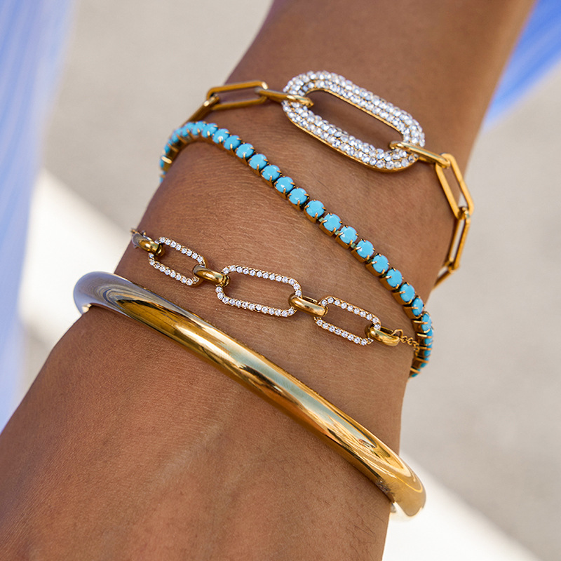 Three Titanium Steel Bracelets with White Crystal Accessories Luxury Design
