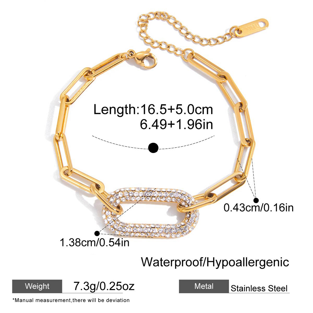 Three Titanium Steel Bracelets with White Crystal Accessories Luxury Design
