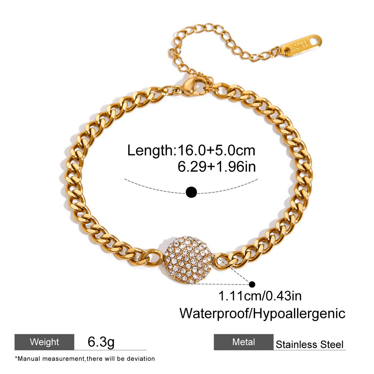 Three Titanium Steel Bracelets with White Crystal Accessories Luxury Design