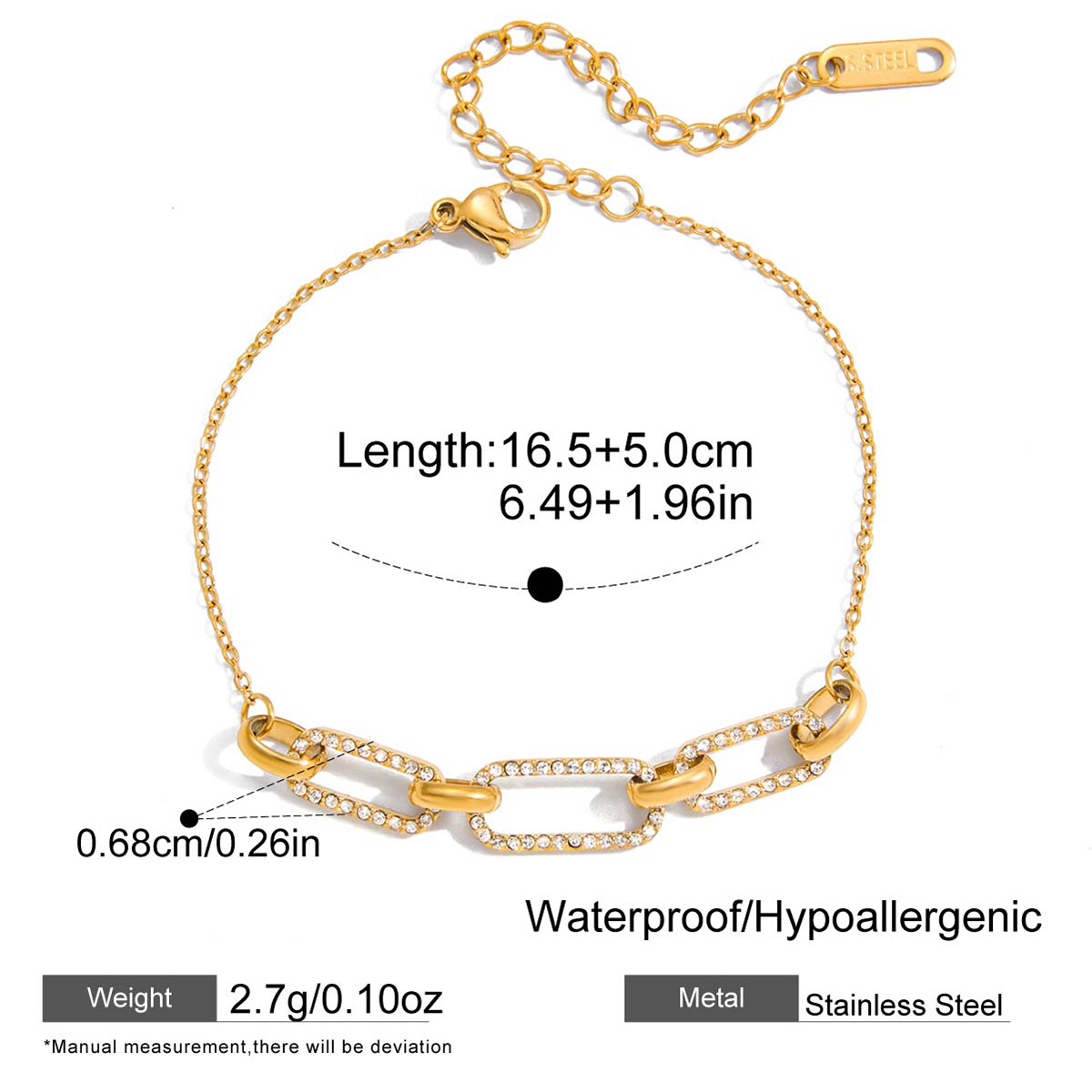 Three Titanium Steel Bracelets with White Crystal Accessories Luxury Design
