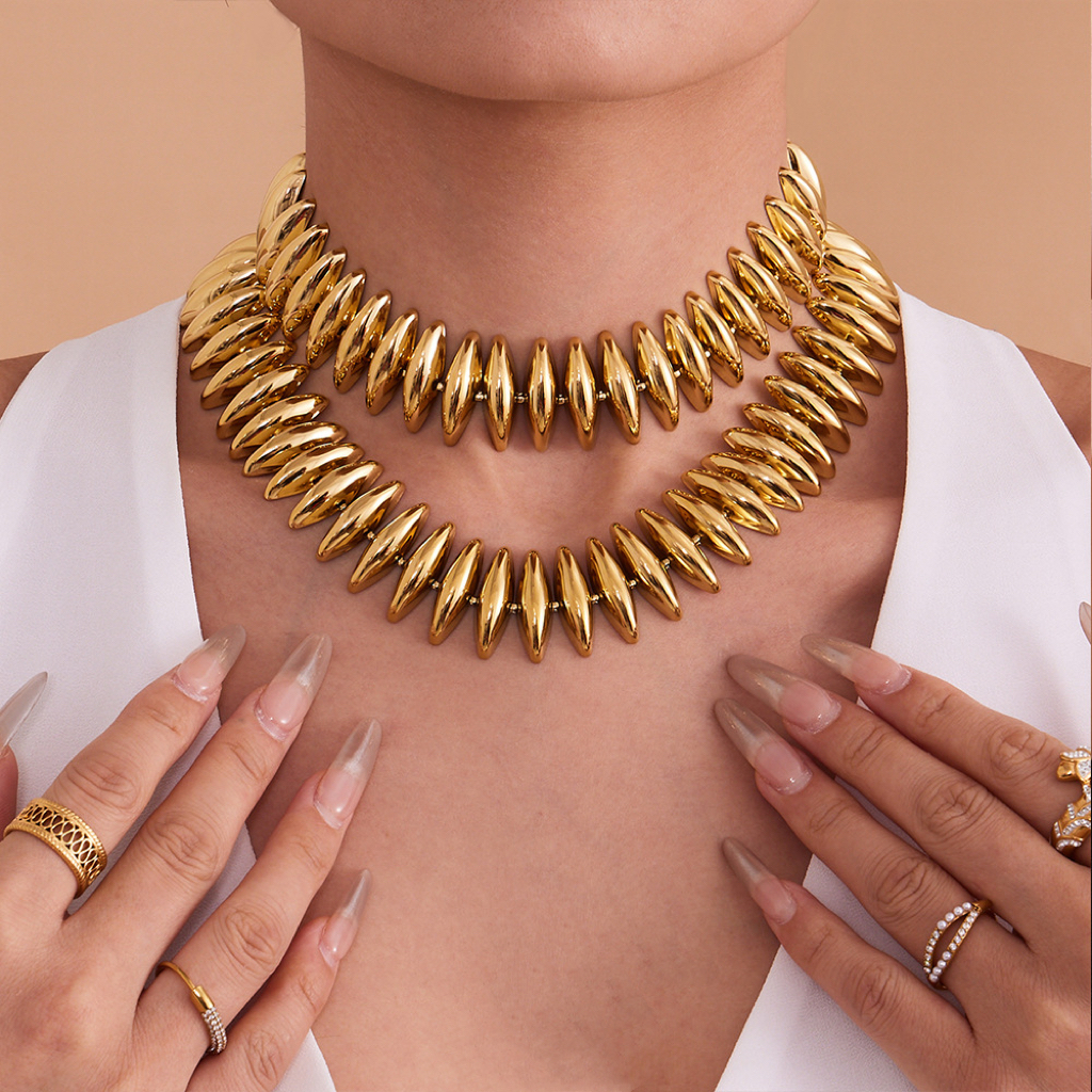 Fashion Stainless Steel Marquise Link Chain Statement Jewelry Set