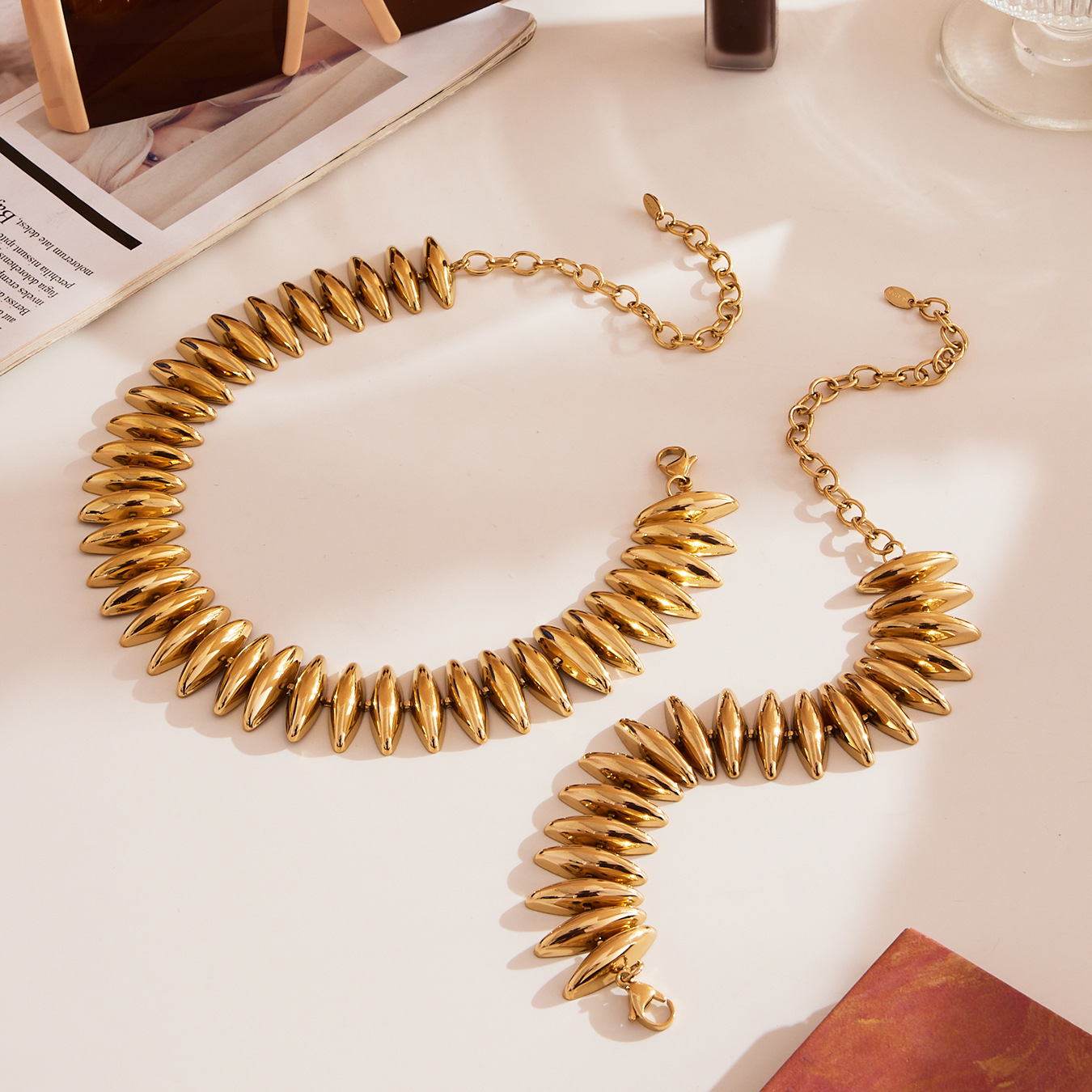 Fashion Stainless Steel Marquise Link Chain Statement Jewelry Set