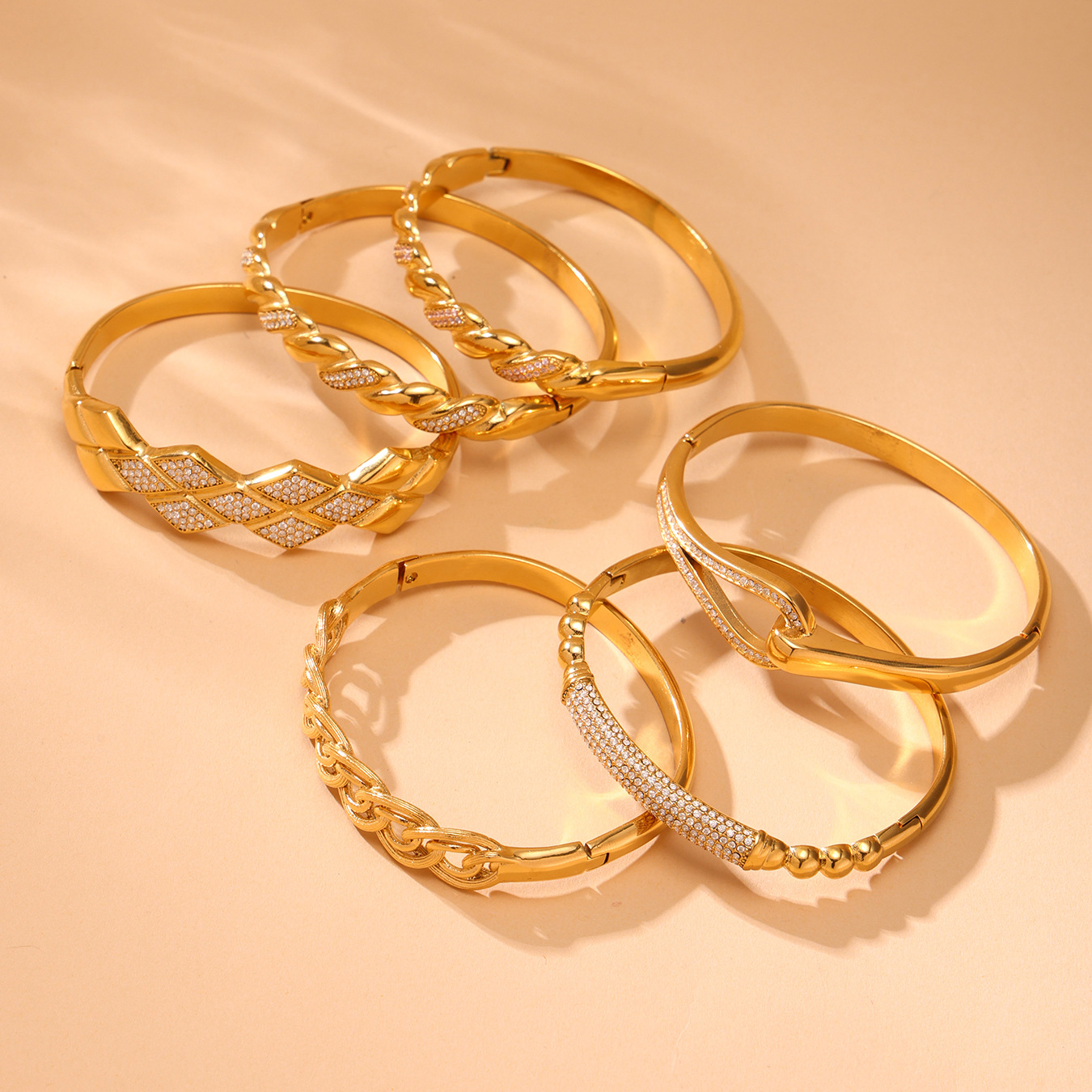 Six Styles of Luxury Stainless Steel Bracelets with Double Row Zircon and Horseshoe Clasp