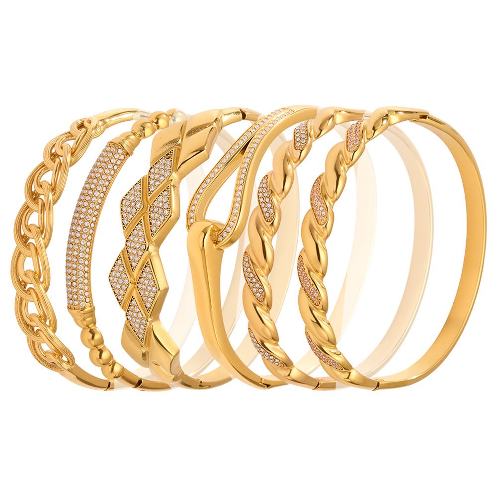Six Styles of Luxury Stainless Steel Bracelets with Double Row Zircon and Horseshoe Clasp