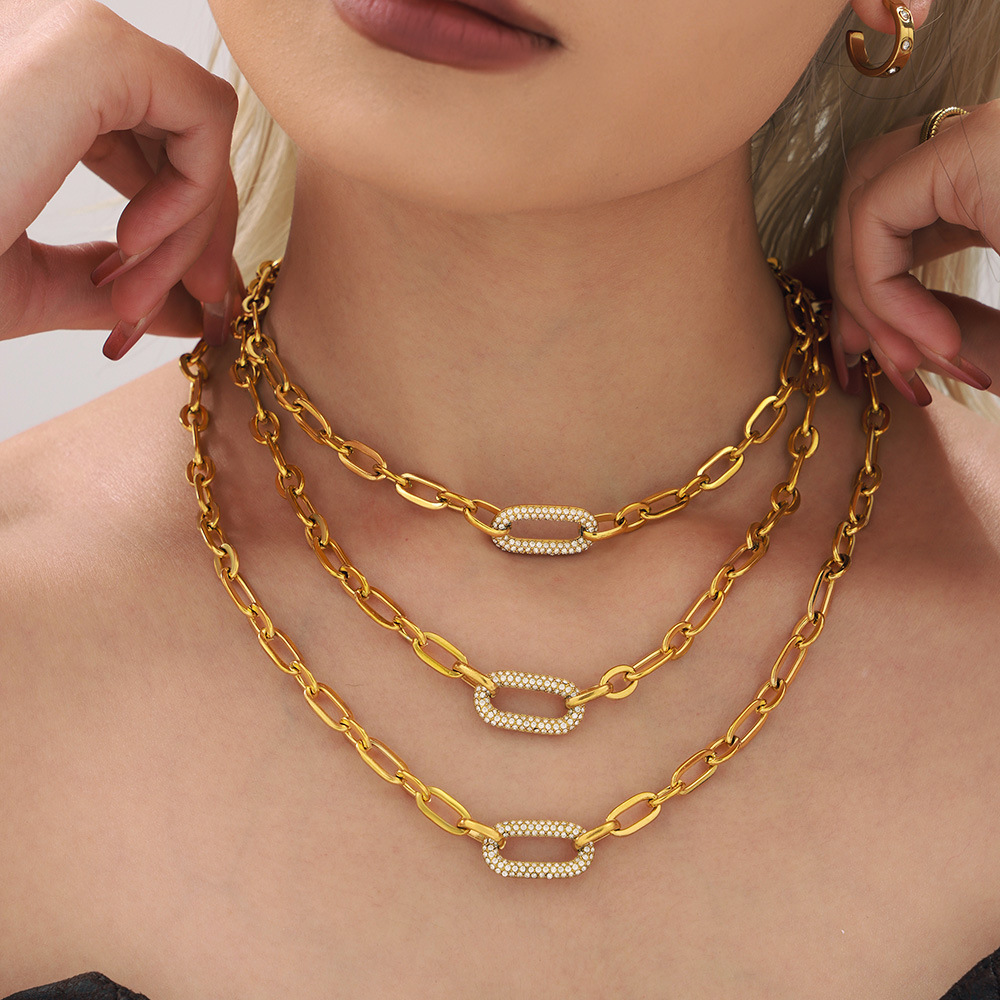 Minimalist Stainless Steel Necklace and Bracelet Set with Micro Zirconia