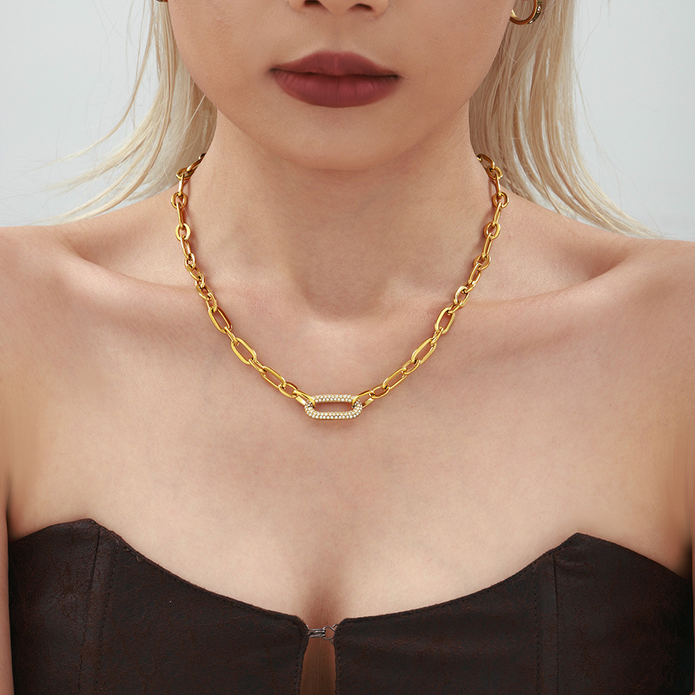 Minimalist Stainless Steel Necklace and Bracelet Set with Micro Zirconia