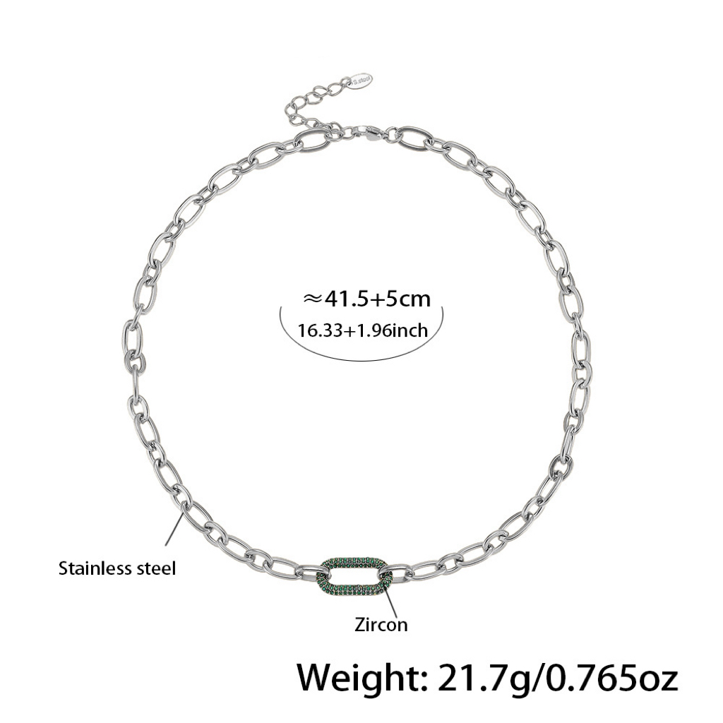 Minimalist Stainless Steel Necklace and Bracelet Set with Micro Zirconia