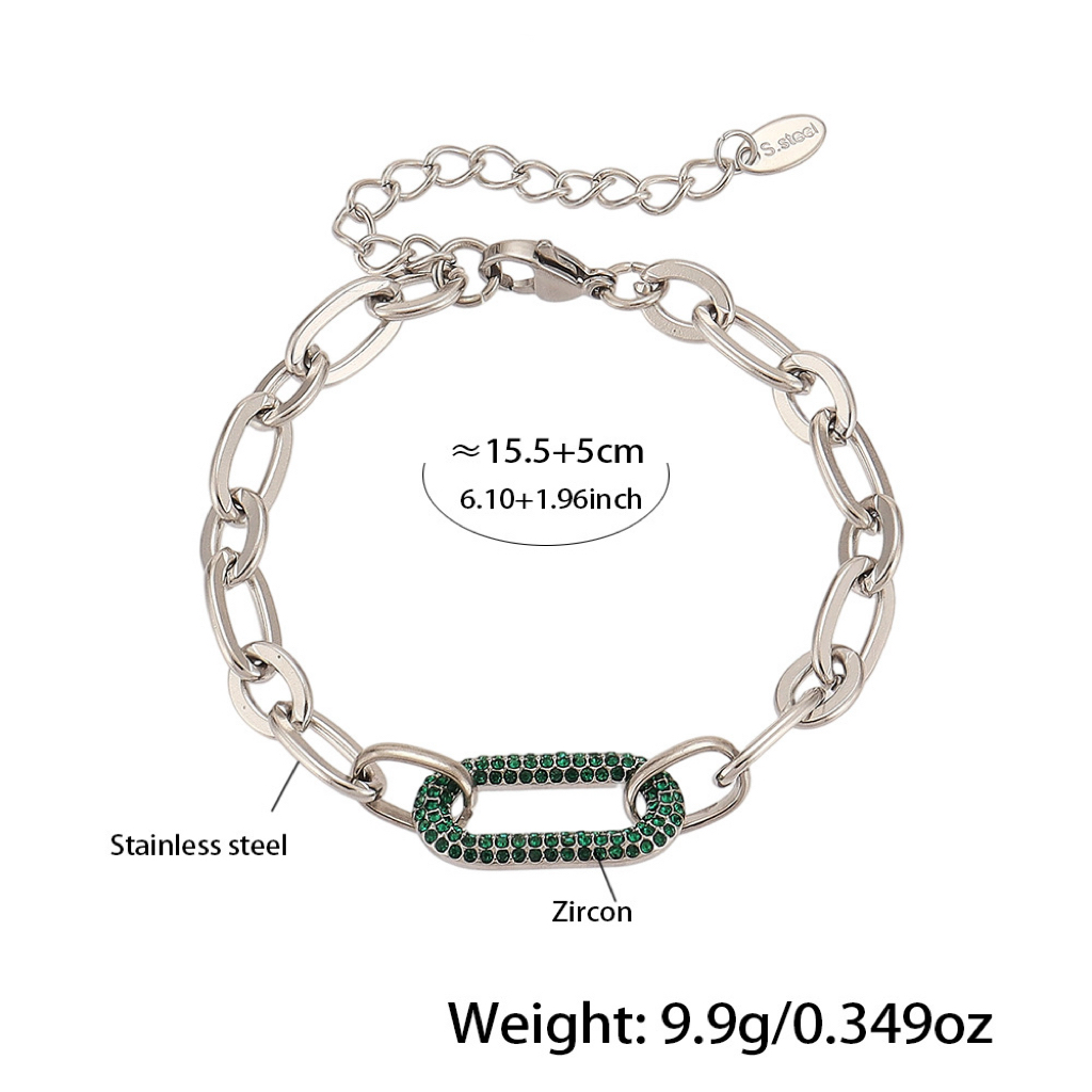 Minimalist Stainless Steel Necklace and Bracelet Set with Micro Zirconia