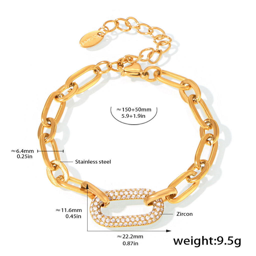 Minimalist Stainless Steel Necklace and Bracelet Set with Micro Zirconia