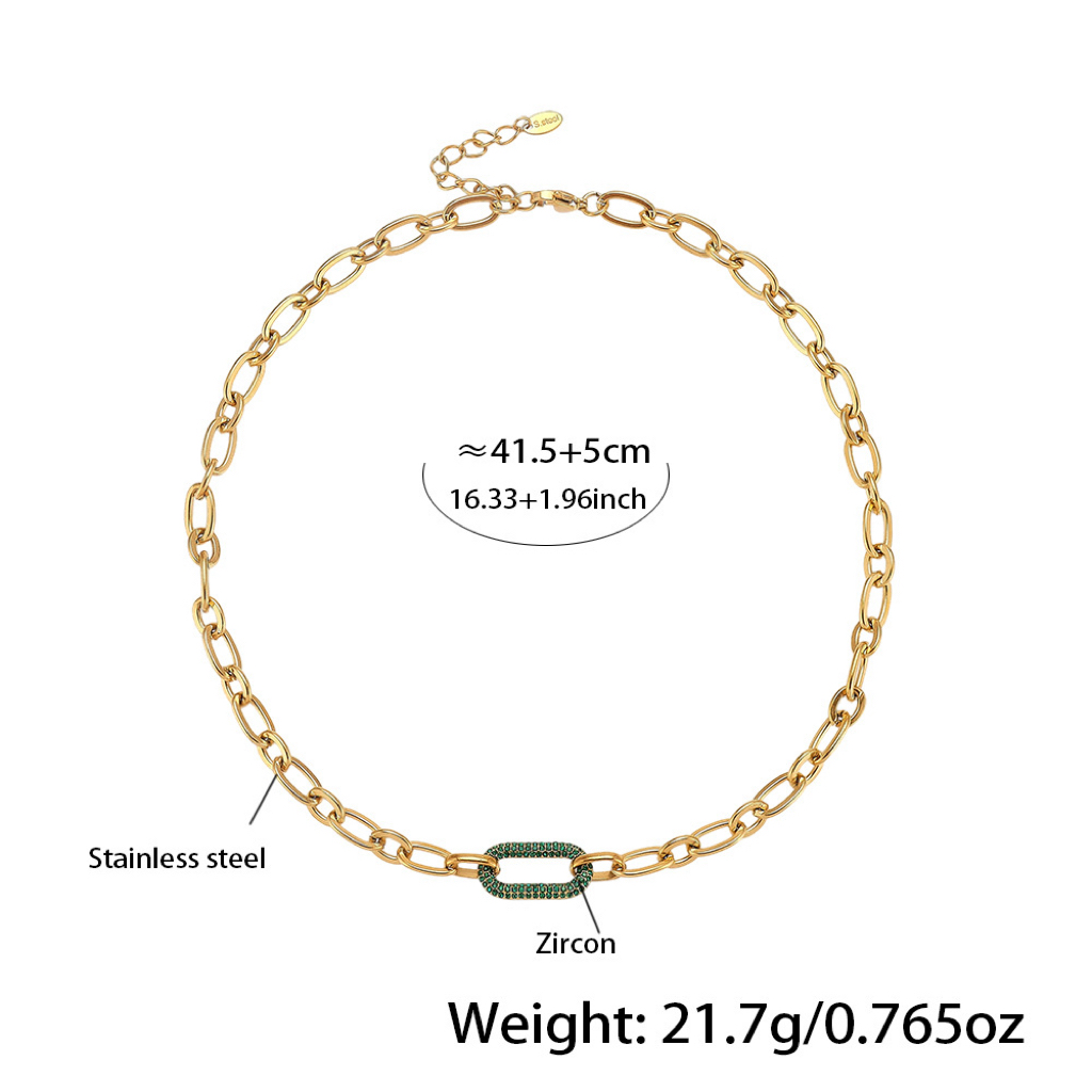 Minimalist Stainless Steel Necklace and Bracelet Set with Micro Zirconia