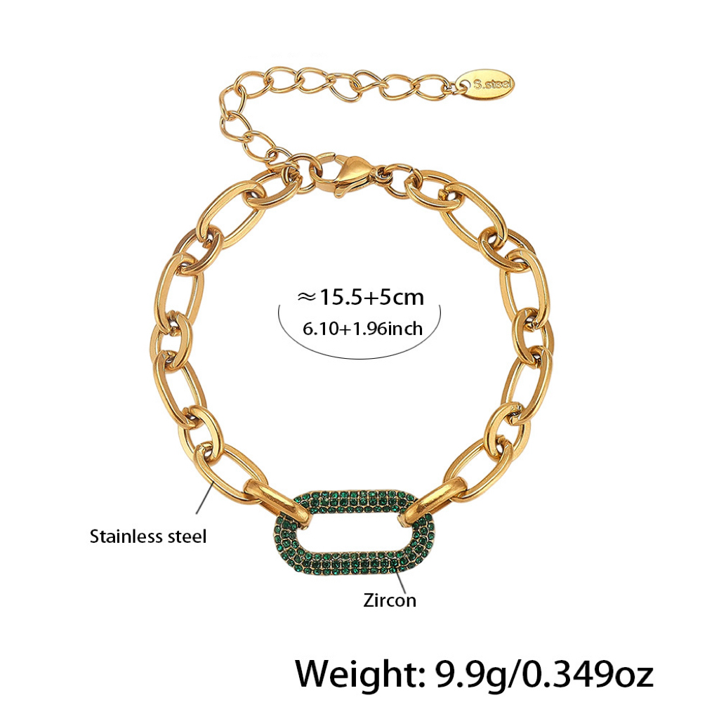 Minimalist Stainless Steel Necklace and Bracelet Set with Micro Zirconia