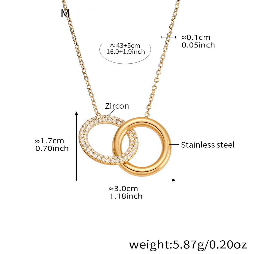 Double Ring Zircon Pendant Bracelet and Necklace Set
