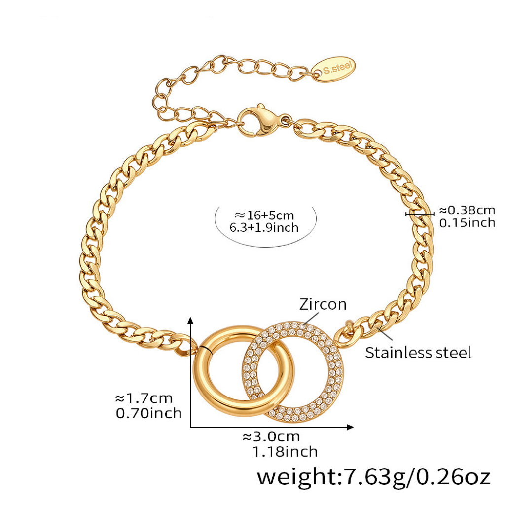 Double Ring Zircon Pendant Bracelet and Necklace Set