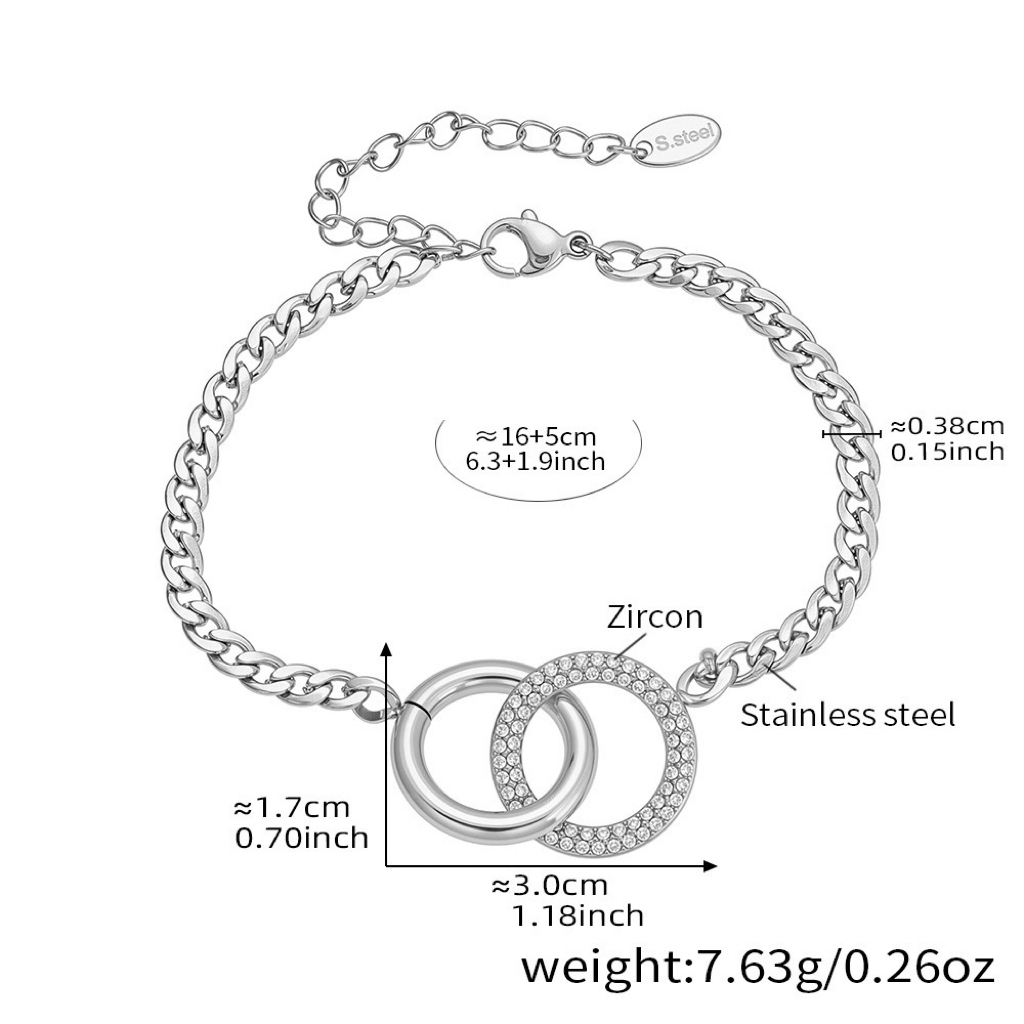 Double Ring Zircon Pendant Bracelet and Necklace Set