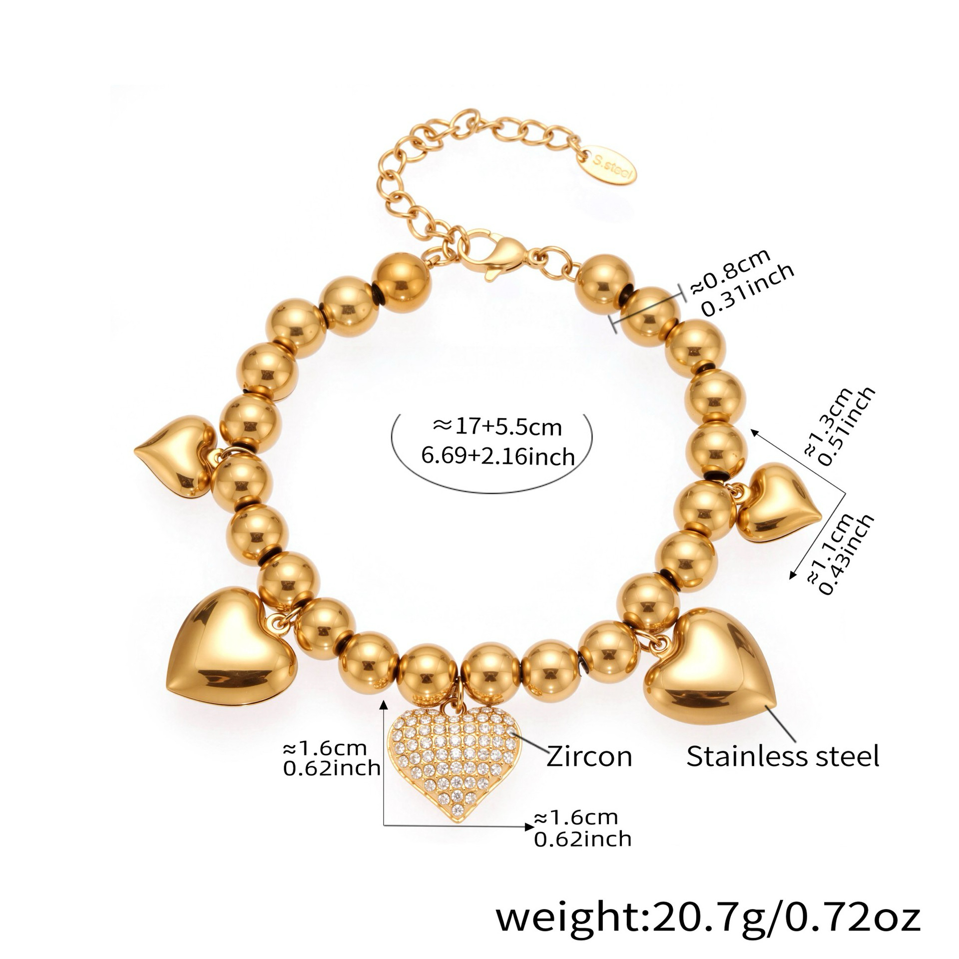 Vintage Double Layer Heart Rhinestone Elastic Bracelet with Heart Pendant Two Styles