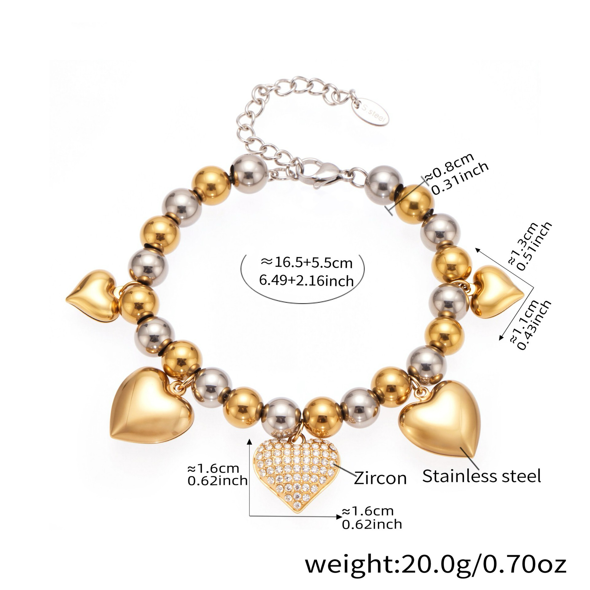 Vintage Double Layer Heart Rhinestone Elastic Bracelet with Heart Pendant Two Styles