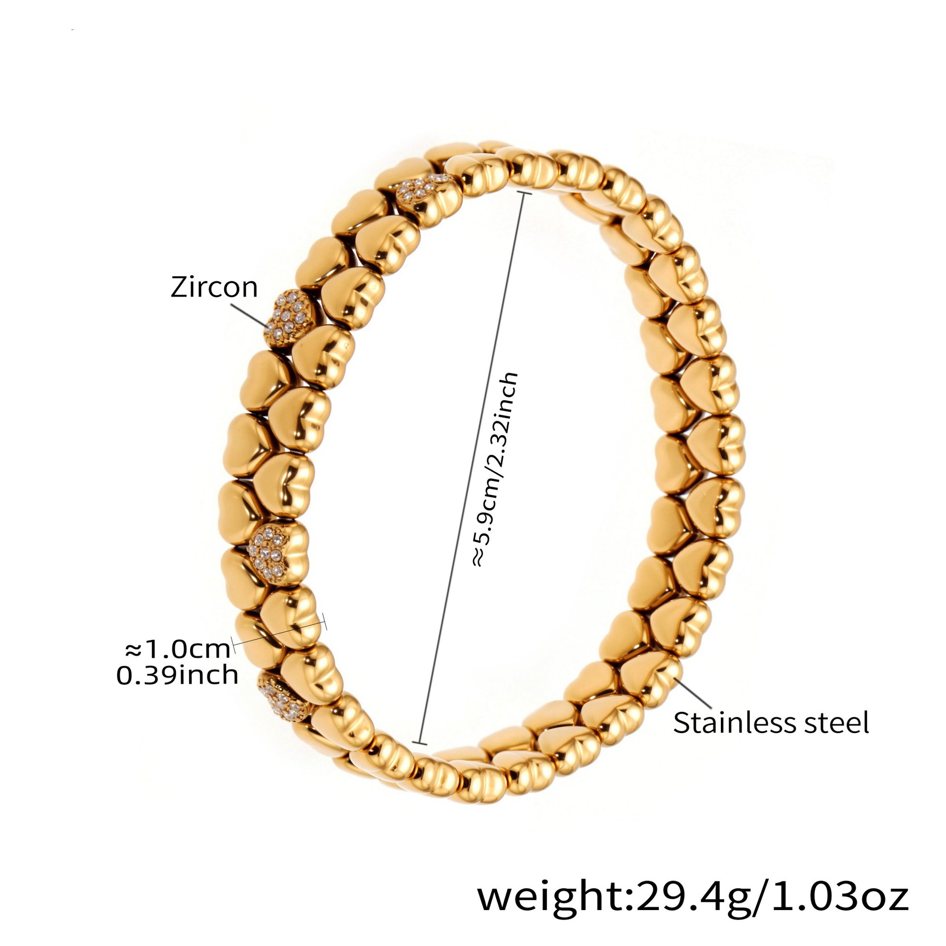 Vintage Double Layer Heart Rhinestone Elastic Bracelet with Heart Pendant Two Styles